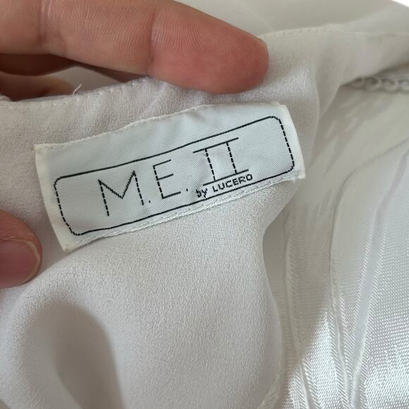 Vintage 80s White Blue Sheer Belted Dress Womens Sz Small Lace Collar Coquette - Picture 8 of 16